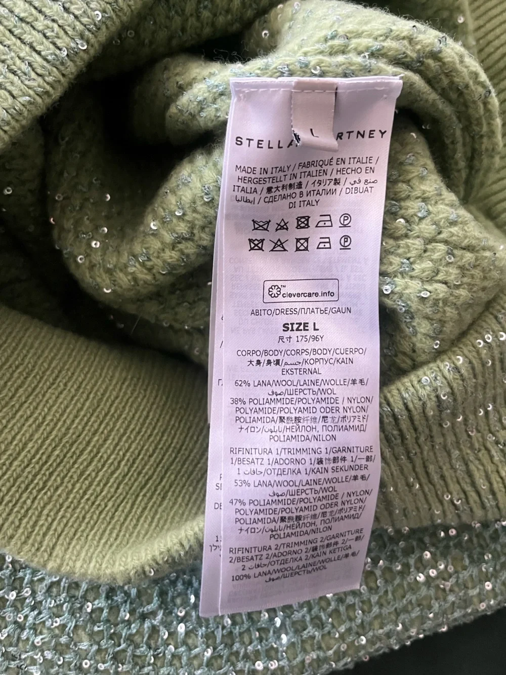 Stella McCartney Sequined Wool-Blend Mini Sweater Dress Light Green size Large